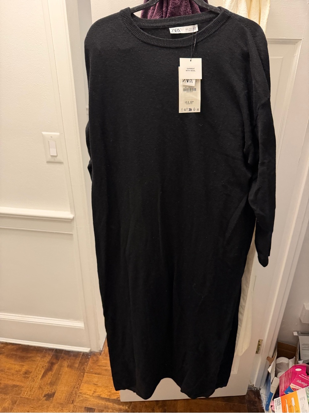 Zara Black Long Knit Crewneck Shirt Dress